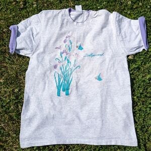 Vtg‎ DOLLYWOOD Hummingbird flower Tshirt single stitch Double Sleeve Size L